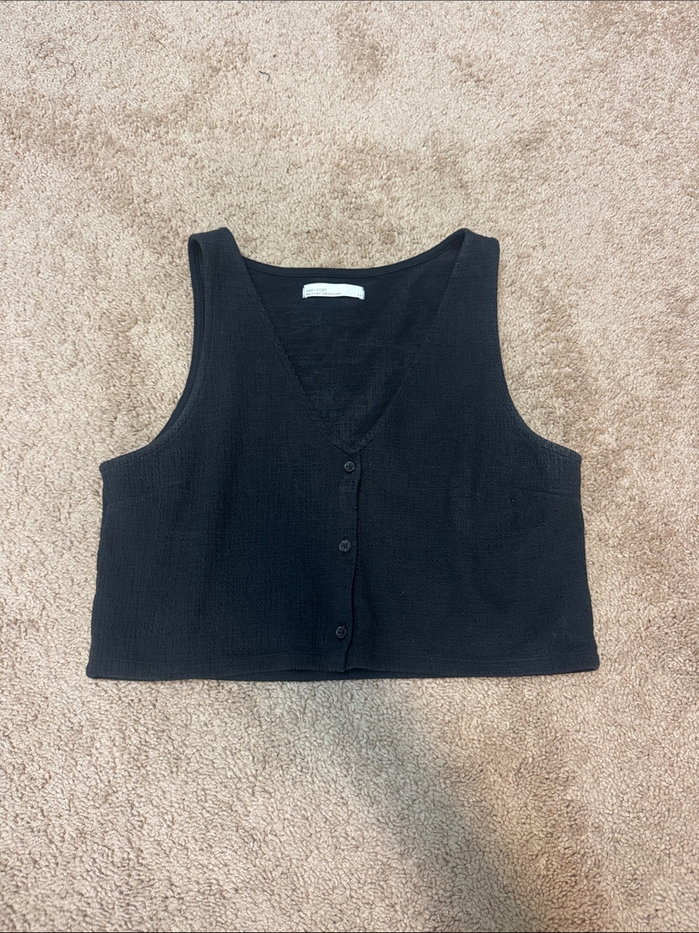 OAK + FORT Black V-Neck Button Front Cropped Tank Top